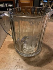 Eched Glass Beverage Pitcher 40 oz Faceted Ribbed Starburst Base