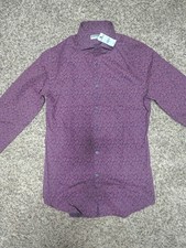 Express Extra Slim Fit Button Down Shirt Men's Size Small 14-14.5 Floral Maroon