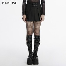 Punk Rave Women Black Gothic Punk Skull Rivet Slim Fit Short Pleated Skirt