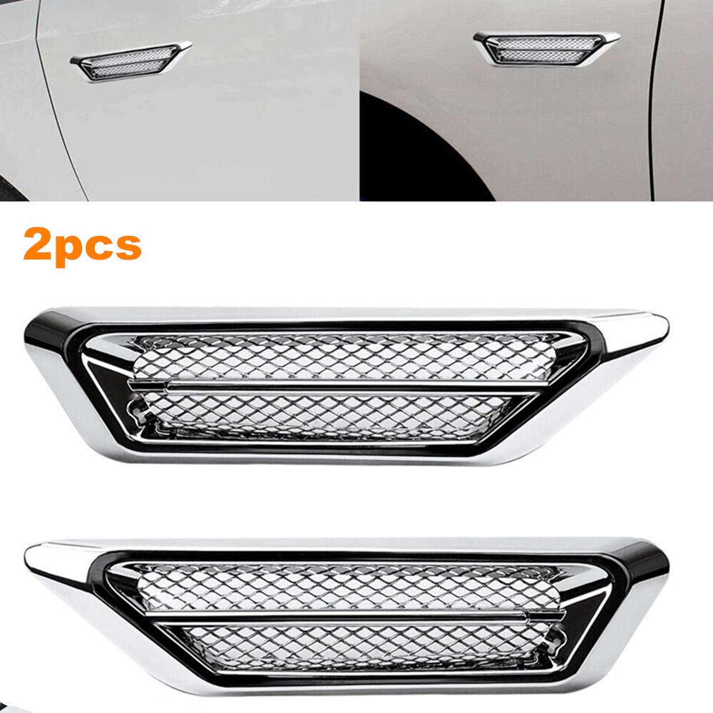 2pcs Chrome Car Exterior Hood Air Flow Fender Side Vent Intake Decoration Trim