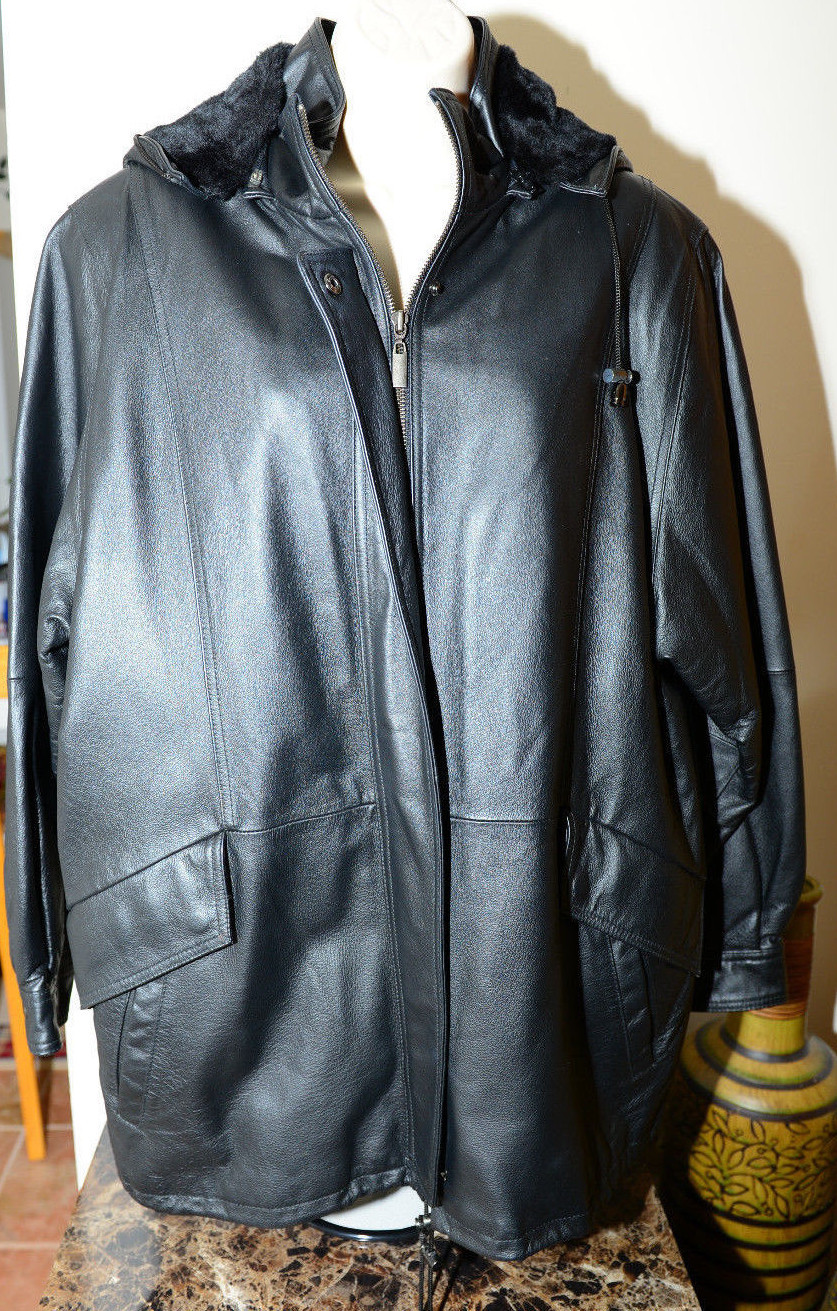 CROFT & BARROW (Kohls) Women's Black Leather Hooded Parka Coat, Size