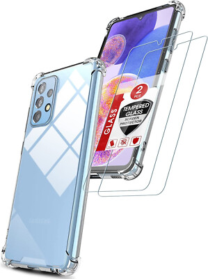 For Samsung Galaxy A23 5G Clear Case Slim Hard TPU Transparent + Tempered Glass