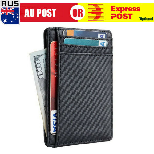 Mens Credit Card Drive Licens Holder Carbon Fiber RFID Blocking Slim Wallet AU O - Picture 7 of 10