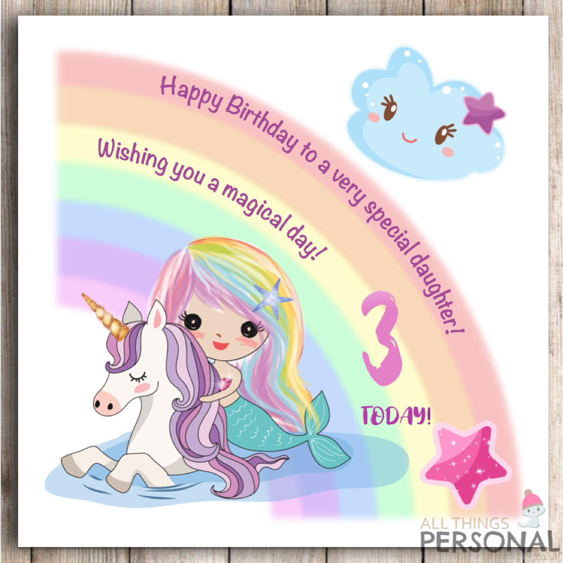 Unicorn Mermaid Birthday Card Daughter Niece Granddaughter Girl 4th 5th 6th 7th