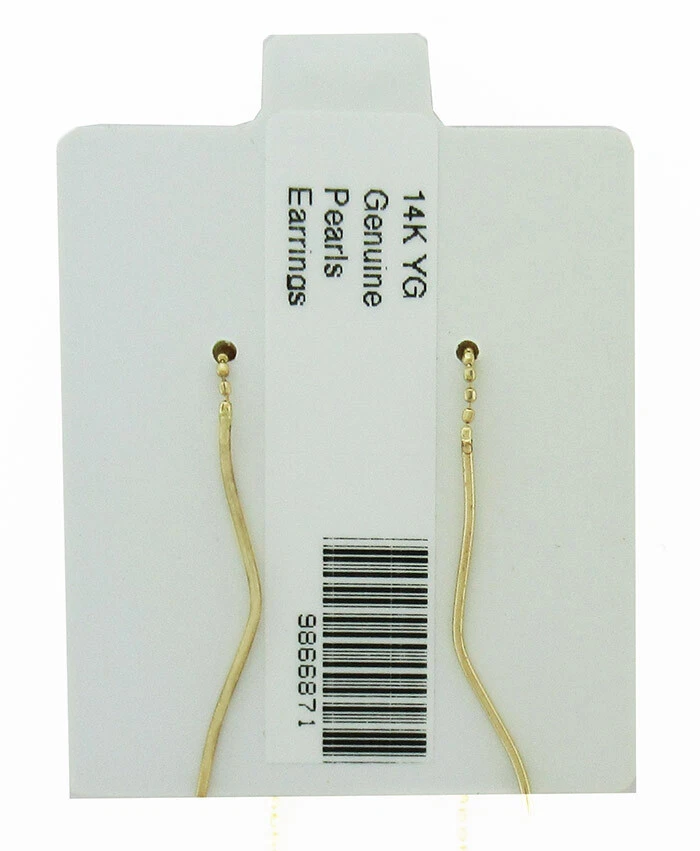 GENUINE PEARLS LONG DANGLING EARRINGS 14K YELLOW GOLD *** New With Tag *** - Image 2 of 3