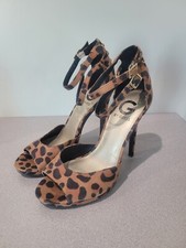  G By Guess Women's Gally Double Strap Faux Suede Heels Leopard Size 7 NEW