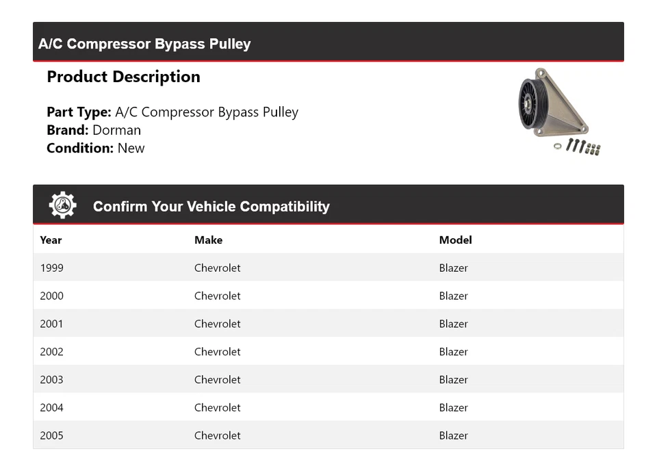 Polea de derivación compresor aire acondicionado Chevrolet Blazer Dorman 1999-2005 2000 2001 Foto 2 de 4