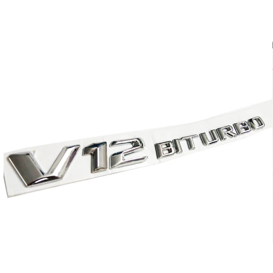 For Mercedes Benz CL63 S65 AMG 2x Glossy Chrome V12 BI TURBO Emblem Badge Fender - Image 3 of 4
