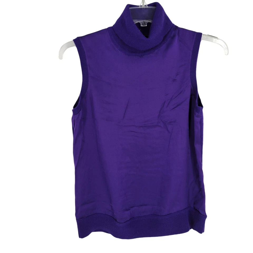 Elie Tahari 无袖缎面前毛衣 XS 安静豪华精致经典 — 第 3/4 张图片