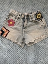 Zara Girls Shorts, Sz 7, Cute Jean Shorts, Crochet Patches, Kids Shorts