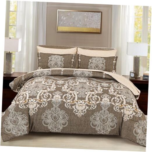 Size comforter set, 7 Pieces Boho Bed in a Bag for Bed, Browm King Brown