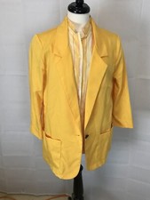 Vintage Womens Jacket Coat  Blouse Set Russ Togs Oversized Boxy Yellow Sz M y2k