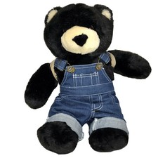 Build A Bear 15&rdquo; Black and Tan Plush Teddy Bear With Jean Overalls And backpack