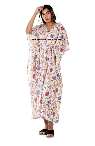 Indien Coton Gris Frida Kahlo 100% Coton Robe Caftan Nuit Maxi Robe US