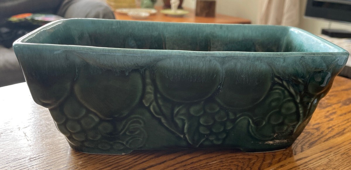 Vintage Hull F18 Pottery Planter - Green Aquamarine - Fruit Design