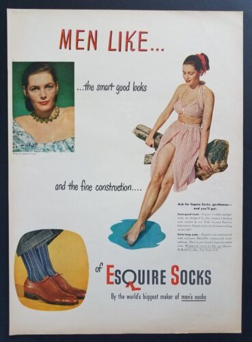 1947 calcetines Esquire estampados vintage anuncio para hombre moda sexy mujer - Imagen 3 de 3