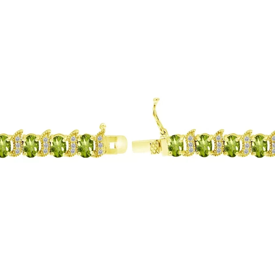 10 Ct Oval Cut Peridot Lab-Created S Tennis Bracelet Gift 14K Yellow Gold Plated - Image 2 of 4
