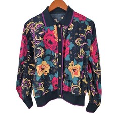 Vintage 90s Lightweight Jacket Floral Rose Size Small Medium Windbreaker Alt