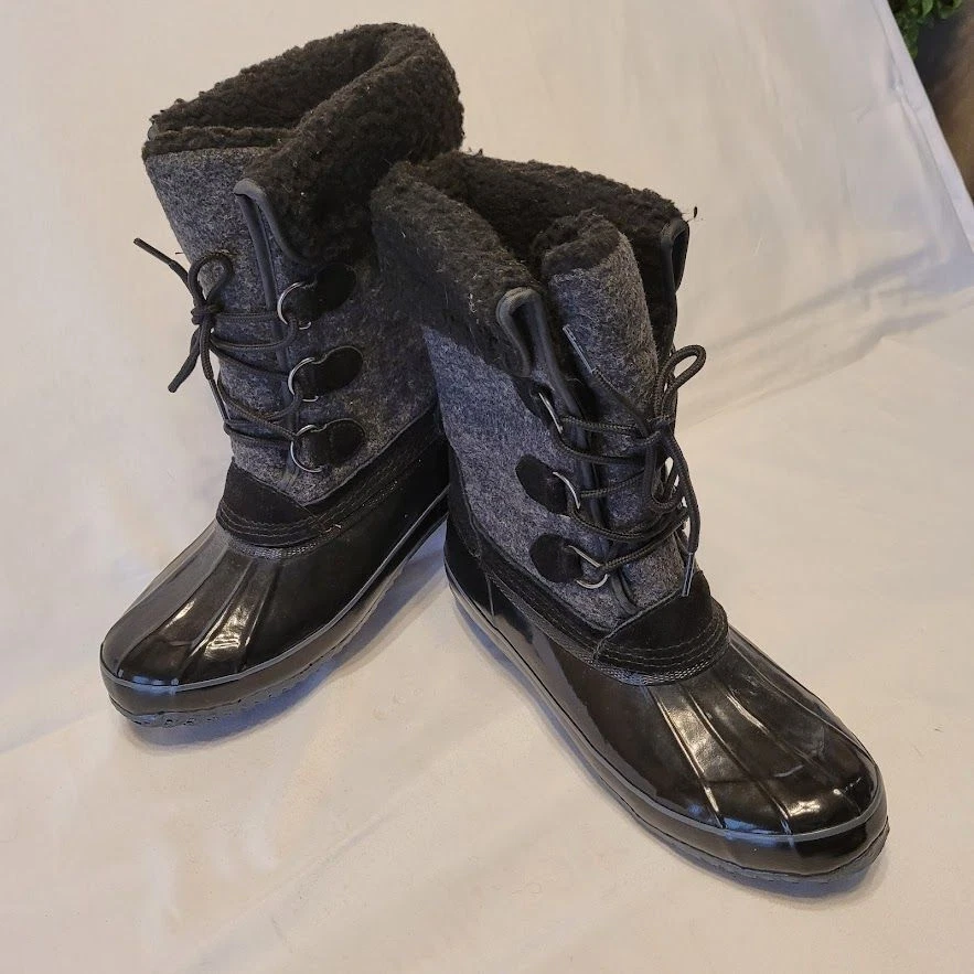 American Eagle Outfitters Duck Rain Boots Lined Black Gray Womens