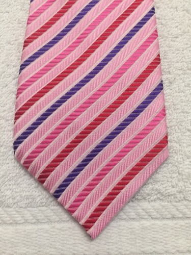 GEORGE MARTIN MENS TIE PINK PINK RED VIOLET DIAGONAL STRIPES 3.5 x 62