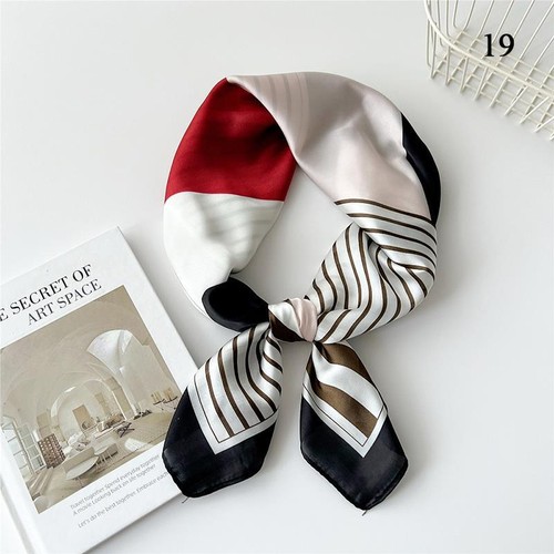 Women Elegant Square Silk Feel Satin Scarf Small Vintage Head Neck Hair Tie Band - Picture 77 of 86