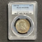 1957-D 50C PCGS MS65FBL Toned Red Orange Purple Color 90% Silver Coin Full Bell