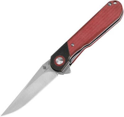 KIZER V3614C4 COMET FLIPPER KNIFE RED DENIM MICARTA & BRASS 154CM 2.9'' BLADE