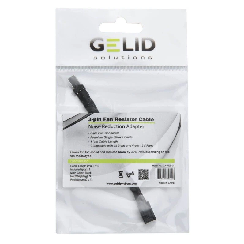 Gelid Solutions 3-Pin Fan Resistor Cable Reduces Speed Noise + Airflow 12v Fans - Image 2 of 2