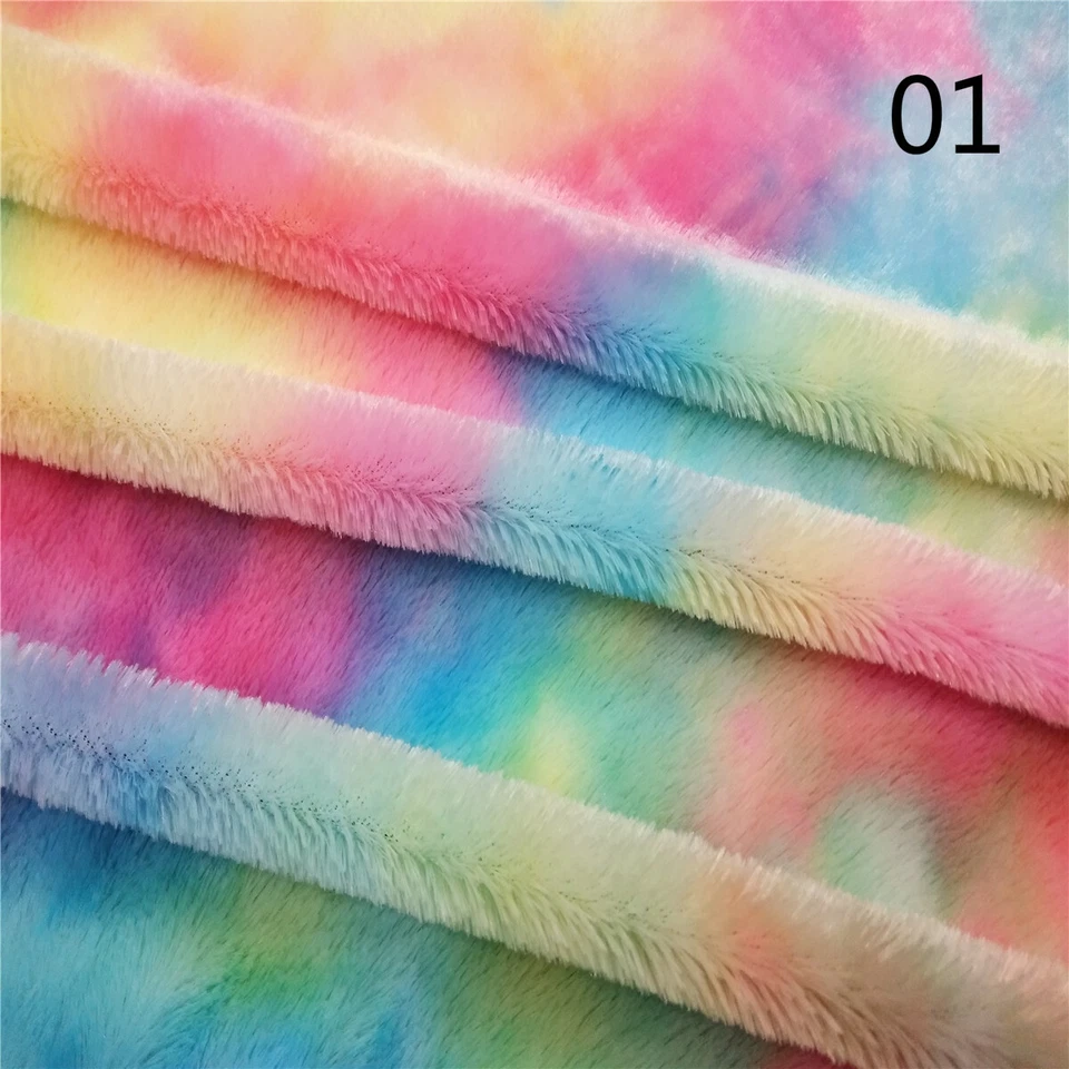 1M Rainbow Tie Dye Velvet Faux Plush Fur Fabric Cloth Thick Warm Soft Craft Warm - Image 4 of 4