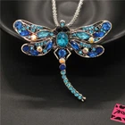 New Fashion Lady Blue Cute Dragonfly Bling Crystal Pendant Women Necklace