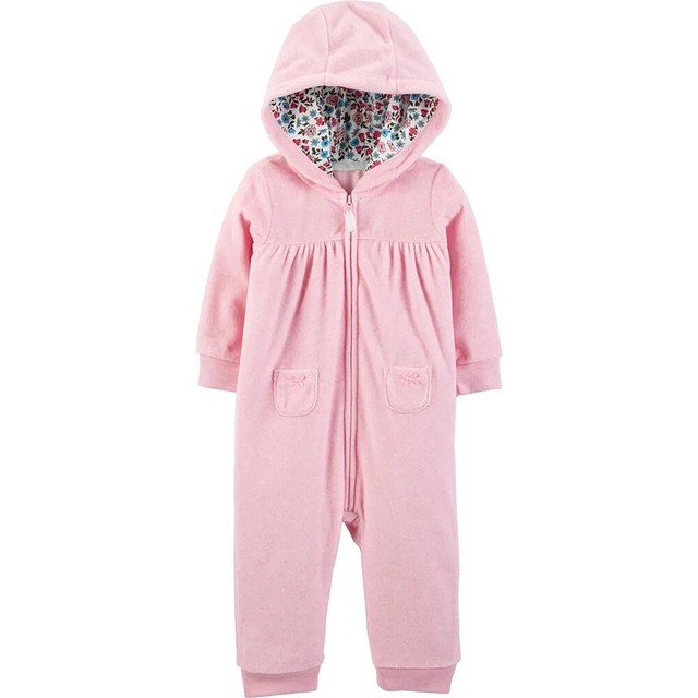 Pink Bear Hooded Fleece Jumpsuit 