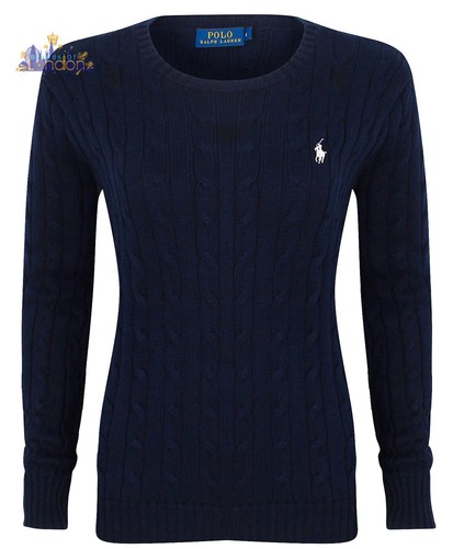 Navy Crew Cotton Neck Cable Knit Jumper 