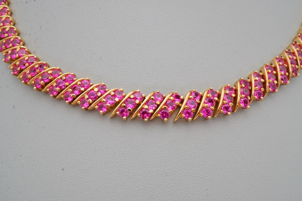 Ross Simons Gold Plated Sterling Silver 925 Lab-Created Ruby Necklace 17" - Image 2 of 4