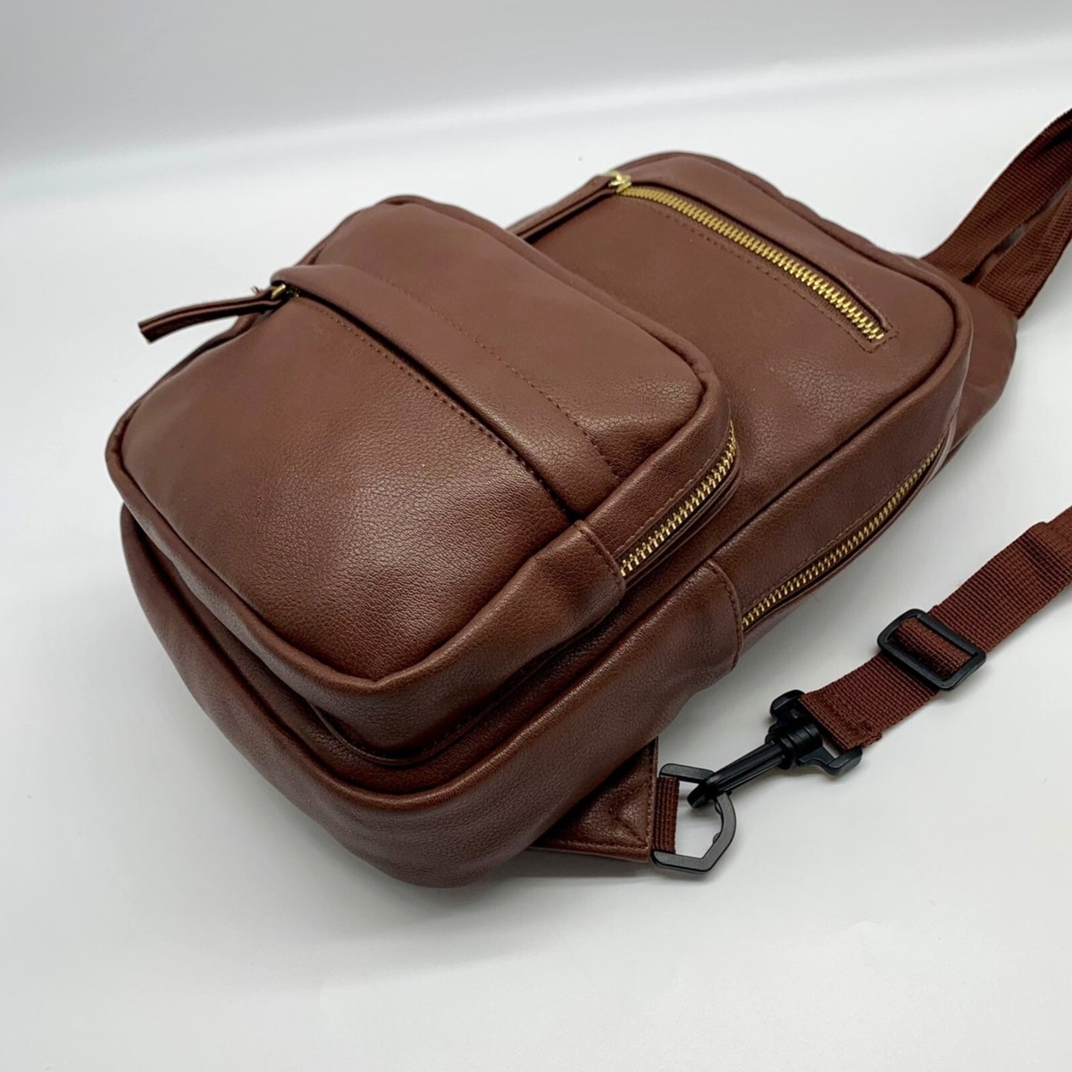 Unbranded Classic Leather Sling Backpack in dark Brown. Unbranded Brown Multi Pocket Sling Backpack | eBay main image 4