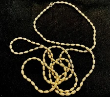 Vintage NAPIER Signed Textured Gold Tone Seed/Bean Metal Beads Long Necklace 62”