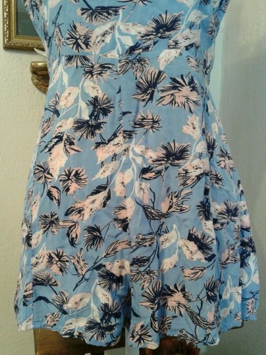 Flying Tomato Womens Large Romper Blue Pink Floral Smocking Tie Button Closure - Picture 5 of 10