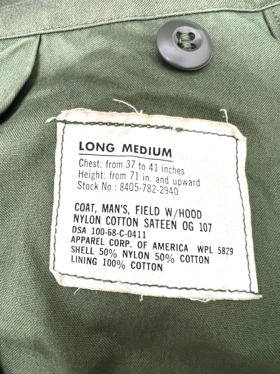 GENUINE USGI 1968 COAT COLD WEATHER FIELD OG-107 M-65 JACKET W