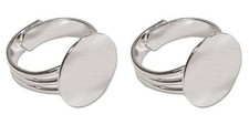 50 SILVER PLATED Adjustable RING BLANKS 16mm round pad ~ Sturdy ~ You add cabs+