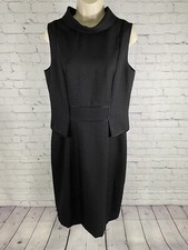 David Meister Black High Neck Sleeveless Midi Length Layered Pencil Dress 10