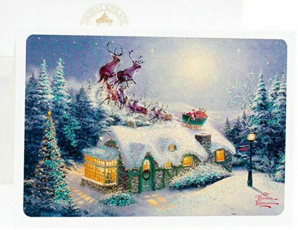 Hallmark Thomas Kinkade Cottage Santa Sleigh Glitter 16 Boxed Christmas Cards for sale online | eBay