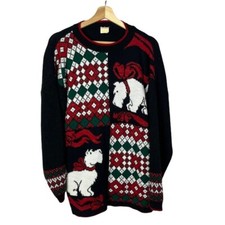 Vintage Holiday Time Scottie Dog Tacky Ugly Christmas Sweater M