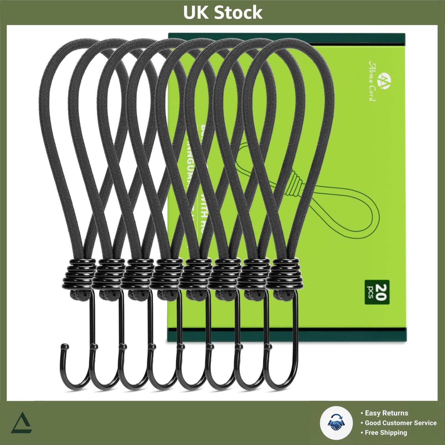 Elastic Bungee Cords with Secure Hooks Black 20cm 20 Pcs