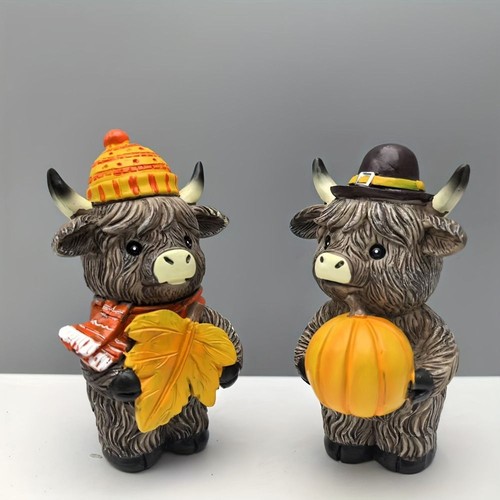 2pcs Cute Cow Statue Resin Animal Figurine Sculpture Table
