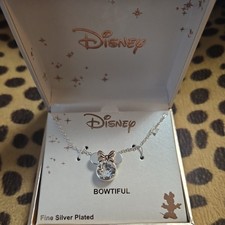 DISNEY Minnie Mouse Silver Crystal Necklace Charm Pendant Bowtiful Rose Gold NEW