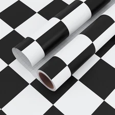 15.7''x315'' Black and White Checkered Contact Paper for Countertops Waterpro...