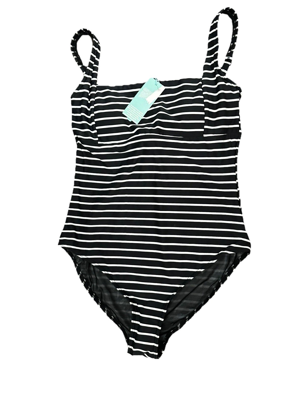 Swimsuit By Sea Level Stripe Square Neck Underwire One-Piece Black & White US 6-image