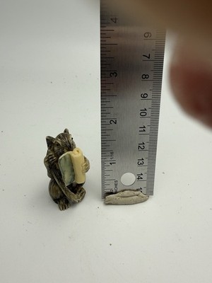 Japanese Netsuke Mouse/Rat Holding Scroll Carved Figurine, Approx. 1.5 in