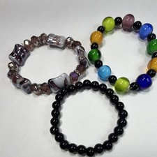 Beaded Glass Bracelet Set, Stackable, Multico...