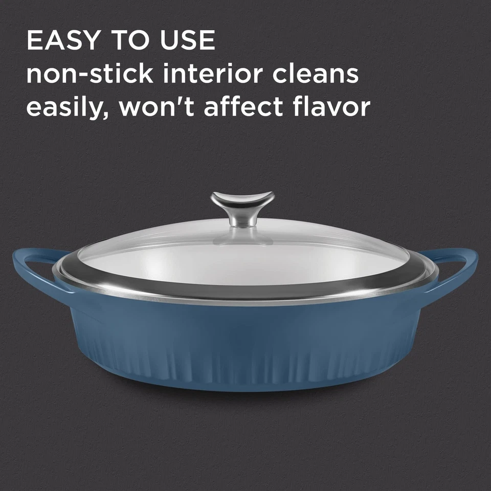 4 QT Cast Aluminum Braiser Dutch Oven French Navy Nonstick Ceramic Cookware - Image 4 of 4