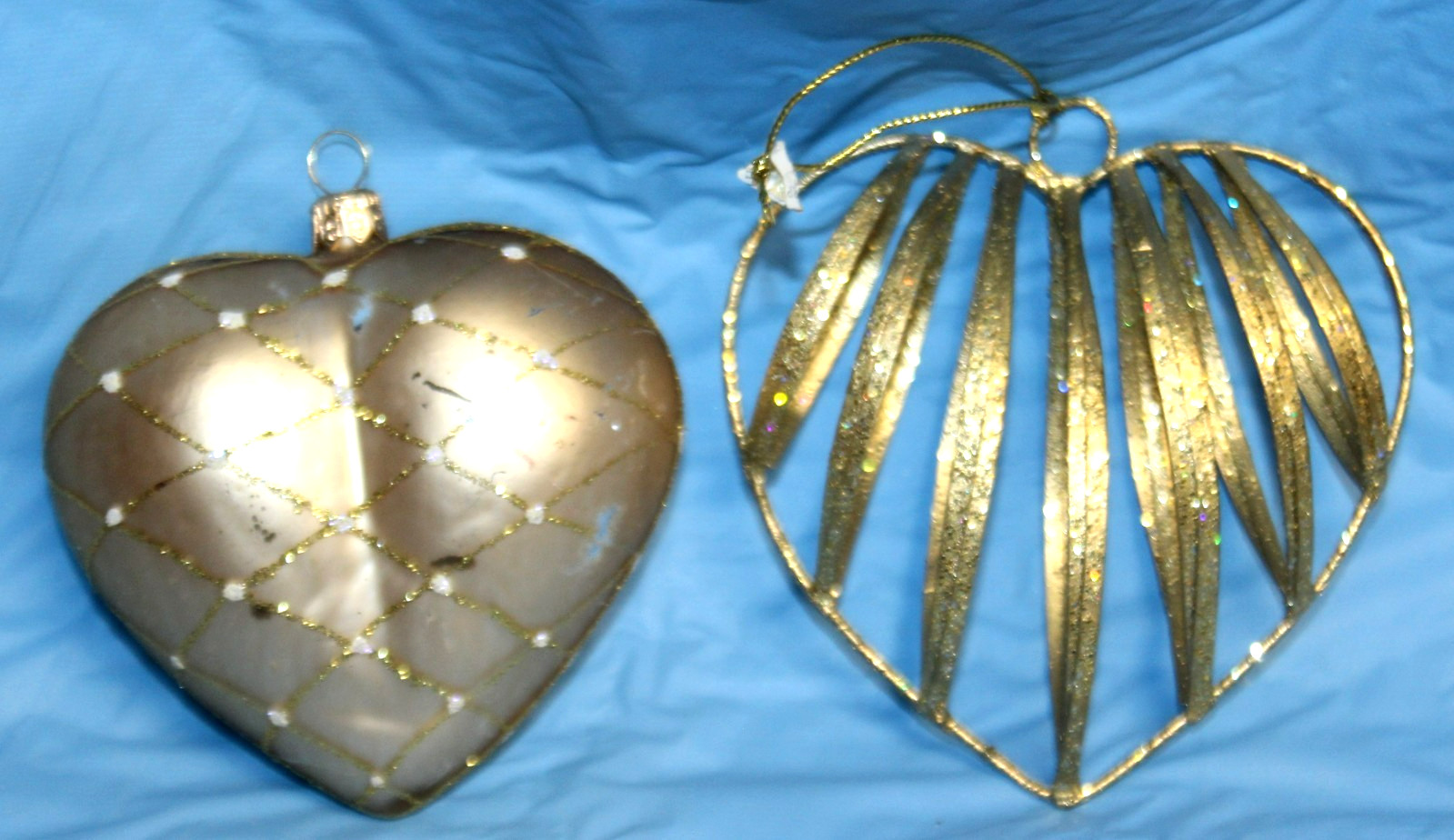 Lot Of 2 Colorful Heart Christmas Ornaments Glass One 3 1/2